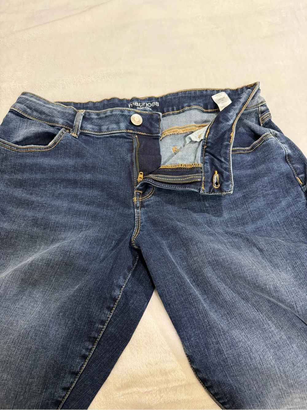 Maurices Blue Boyfriend Jeans with Red Plaid Cuffs